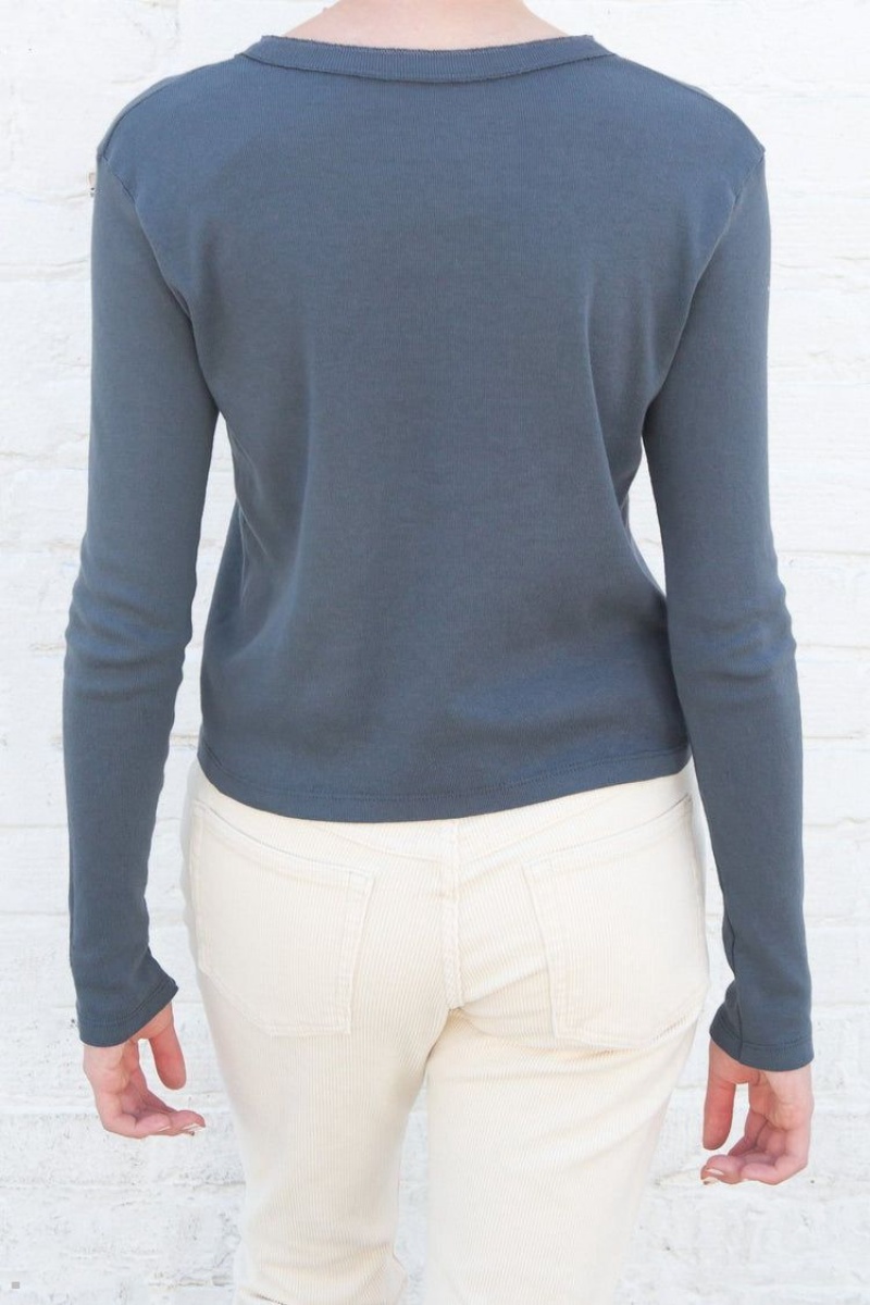 Hauts Brandy Melville Charlie Long Sleeve Bleu | LRG-85003428